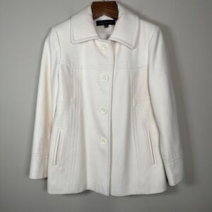 Anne Klein Cream Wool Blend Button Down Coat Office Career Church Large Petite
